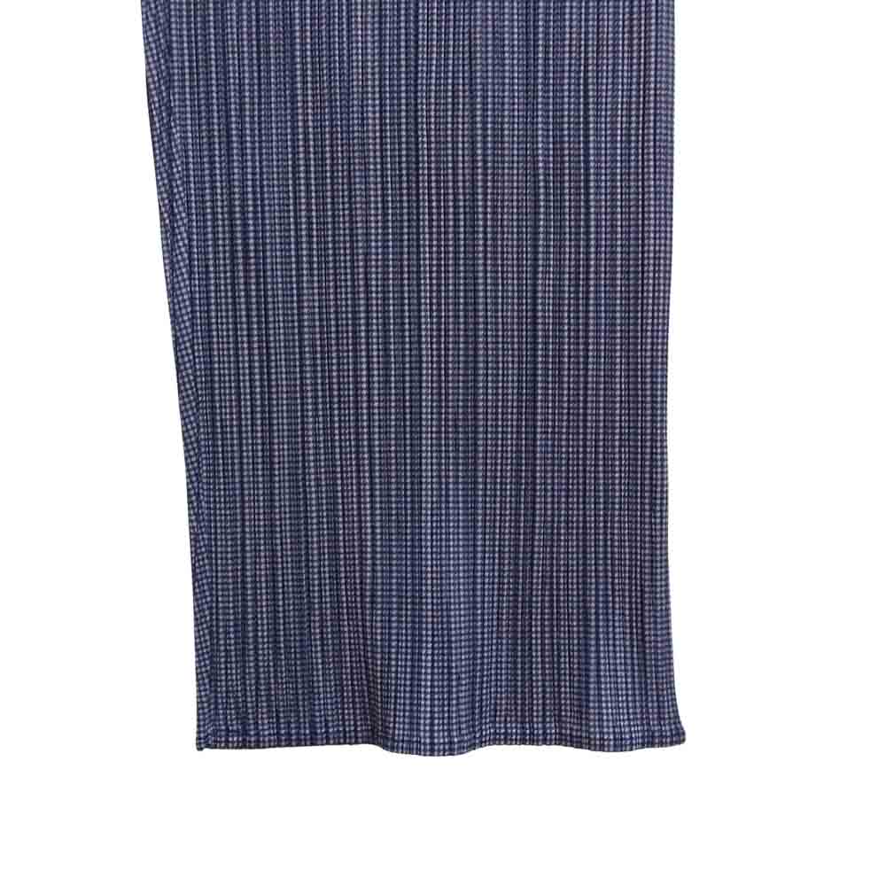 PLEATS PLEASE プリーツプリーズ PP82-JF809 ISSEY MIYAKE イッセイミヤケ プリーツ加工 千鳥格子 柄 ストレート パンツ ネイビー系 1【美品】【中古】
