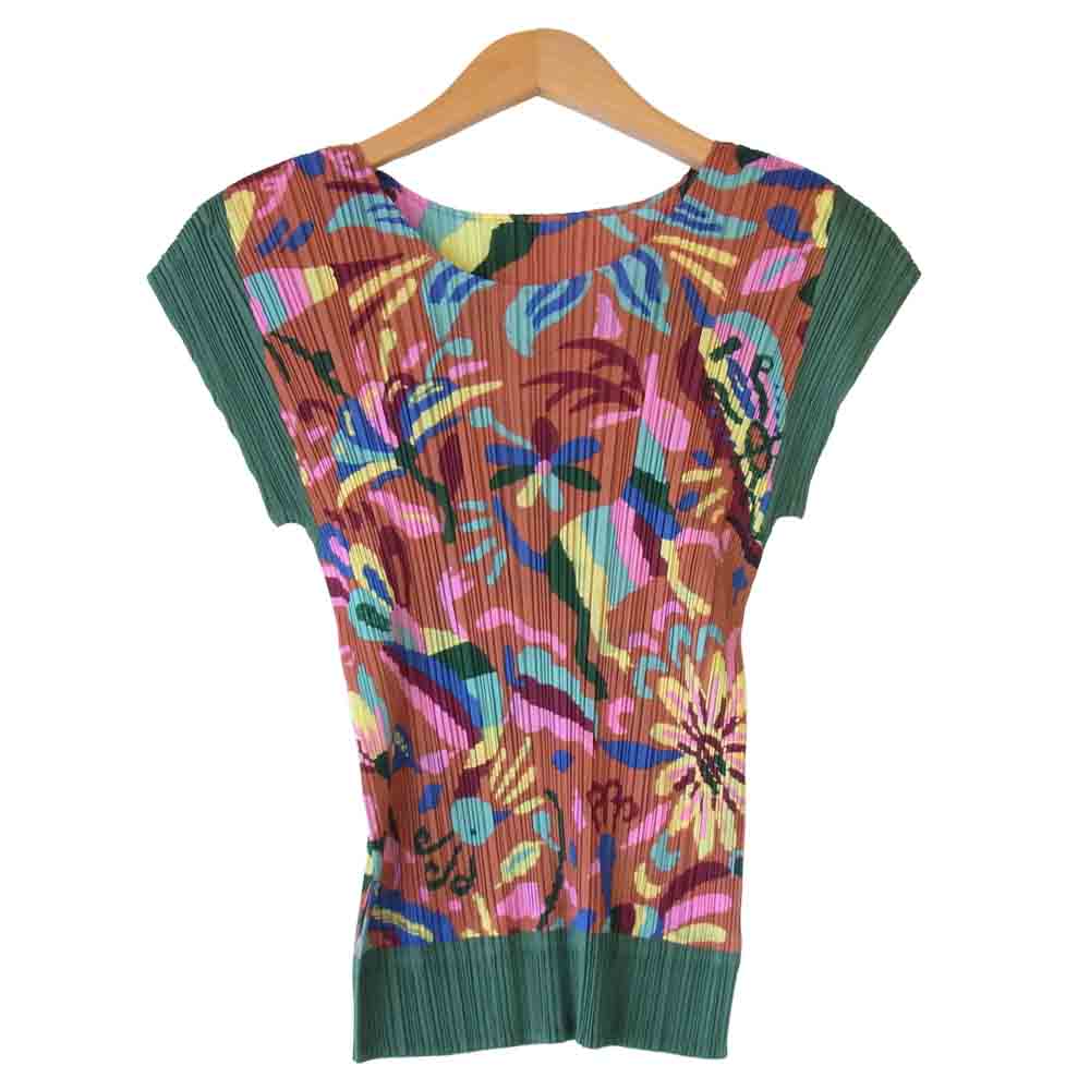 PLEATS PLEASE プリーツプリーズ PP63-JK582 ISSEY MIYAKE イッセイミヤケ プリーツ加工 アニマルペイント 総柄 半袖 カットソー マルチカラー系 3【美品】【中古】