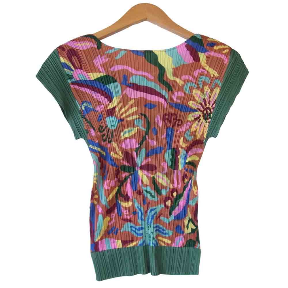 PLEATS PLEASE プリーツプリーズ PP63-JK582 ISSEY MIYAKE イッセイミヤケ プリーツ加工 アニマルペイント 総柄 半袖 カットソー マルチカラー系 3【美品】【中古】