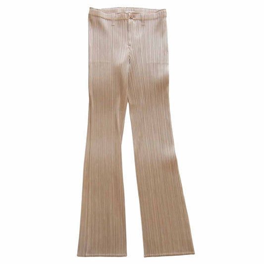 PLEATS PLEASE プリーツプリーズ PP33-JF445 ISSEY MIYAKE イッセイミヤケ プリーツ加工 フロントボタン パンツ ベージュ ベージュ系 3【美品】【中古】