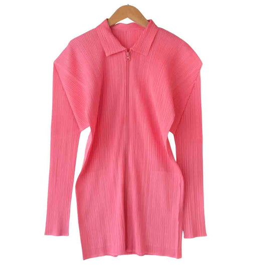 PLEATS PLEASE プリーツプリーズ PP71-JD359 ISSEY MIYAKE イッセイミヤケ プリーツ加工 ジップアップ ジャケット ピンク ピンク系 3【美品】【中古】