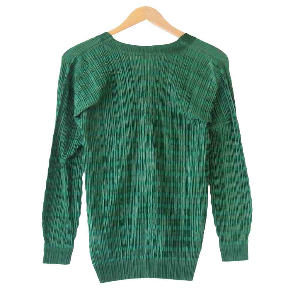 PLEATS PLEASE プリーツプリーズ PP91-JJ851 ISSEY MIYAKE イッセイミヤケ プリーツ加工 ボーダー カーディガン グリーン  グリーン系 3【中古】