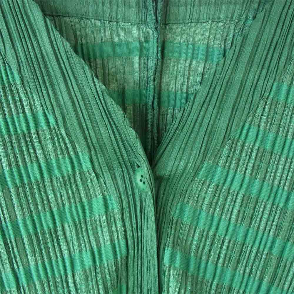PLEATS PLEASE プリーツプリーズ PP91-JJ851 ISSEY MIYAKE イッセイミヤケ プリーツ加工 ボーダー カーディガン グリーン  グリーン系 3【中古】