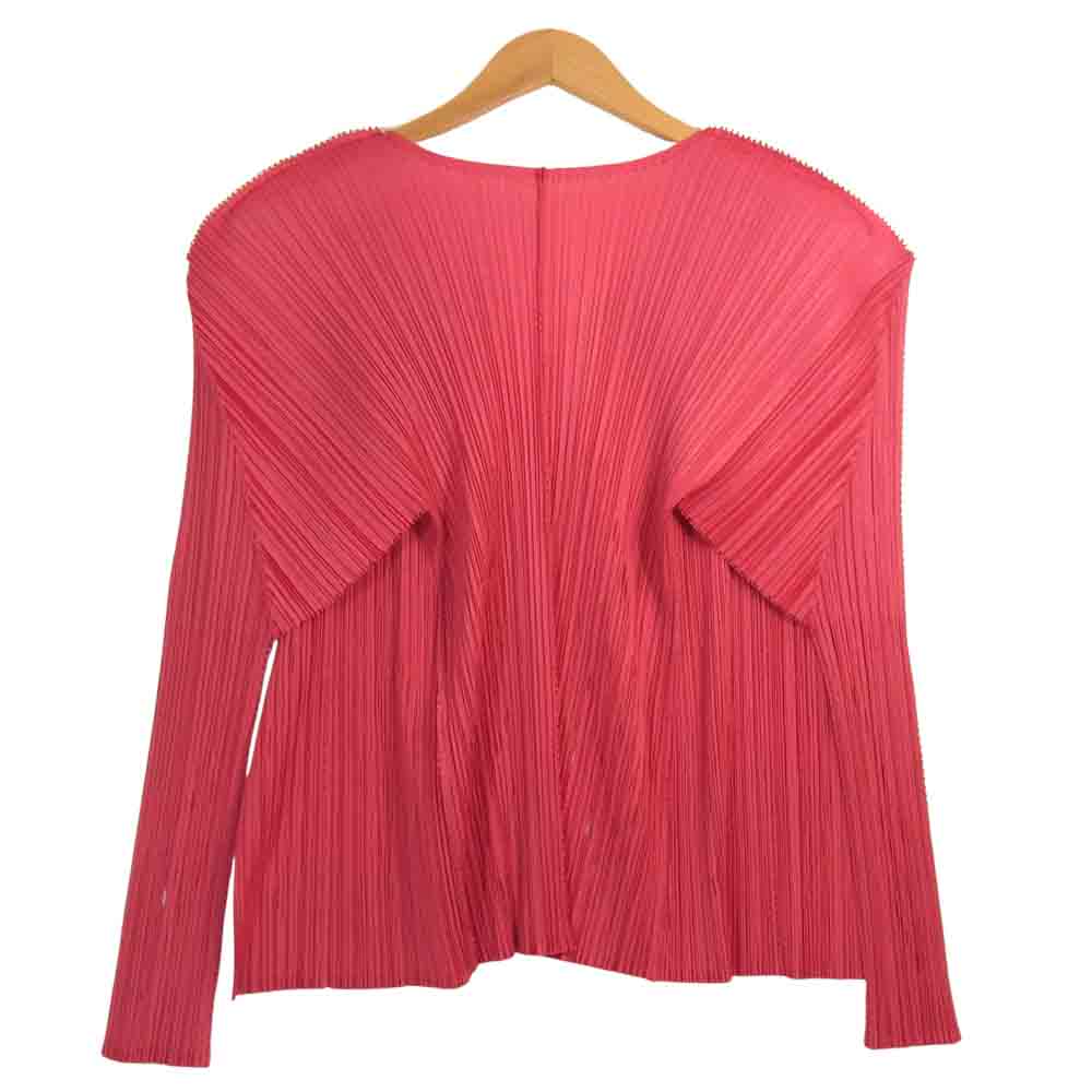 PLEATS PLEASE プリーツプリーズ PP63-J0533 ISSEY MIYAKE イッセイミヤケ プリーツ加工 カットワーク ボタンレス カーディガン ピンク ピンク系 4【美品】【中古】