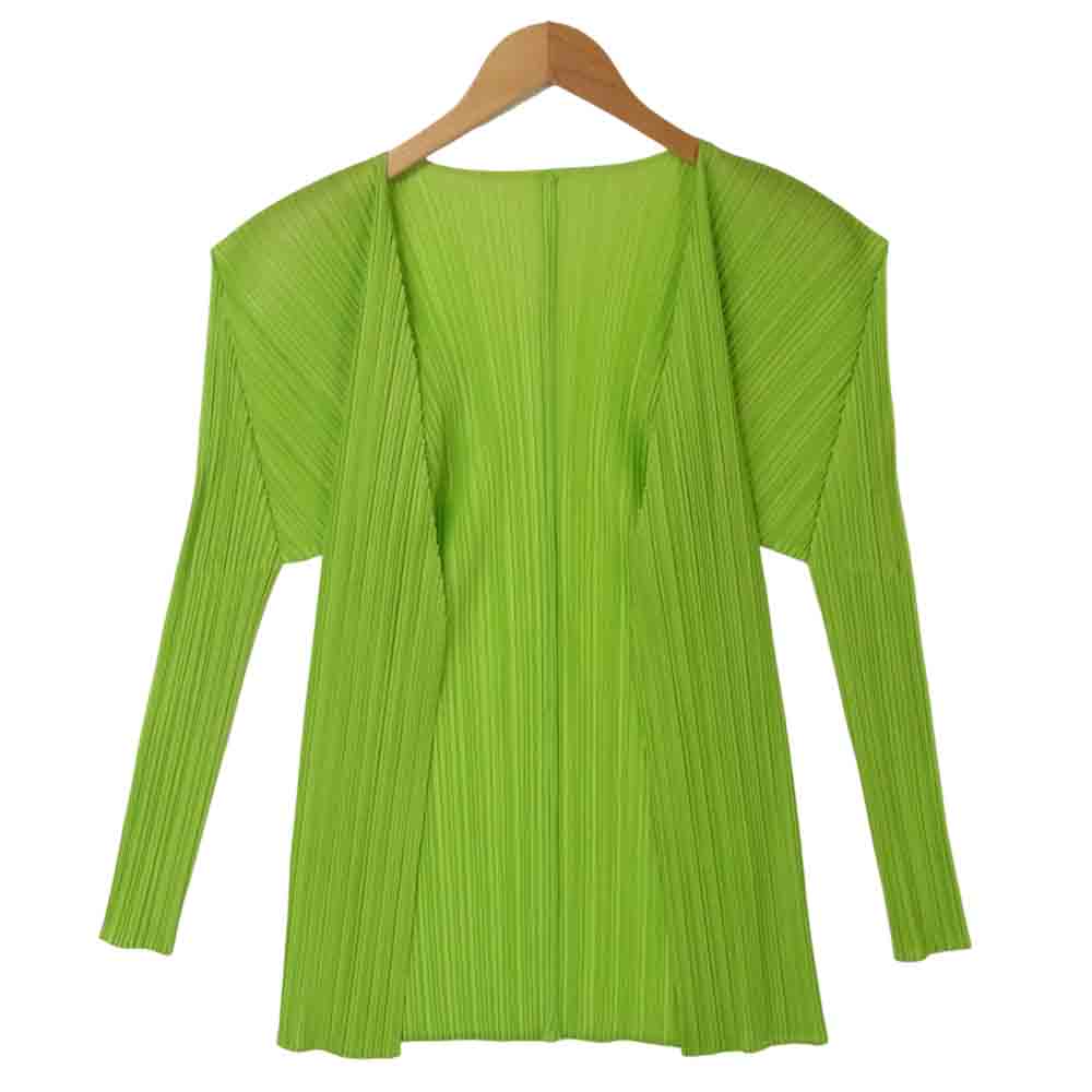 PLEATS PLEASE プリーツプリーズ PP86-J0607 ISSEY MIYAKE イッセイミヤケ プリーツ加工 ボタンレス カーディガン ライトグリーン系 3【美品】【中古】
