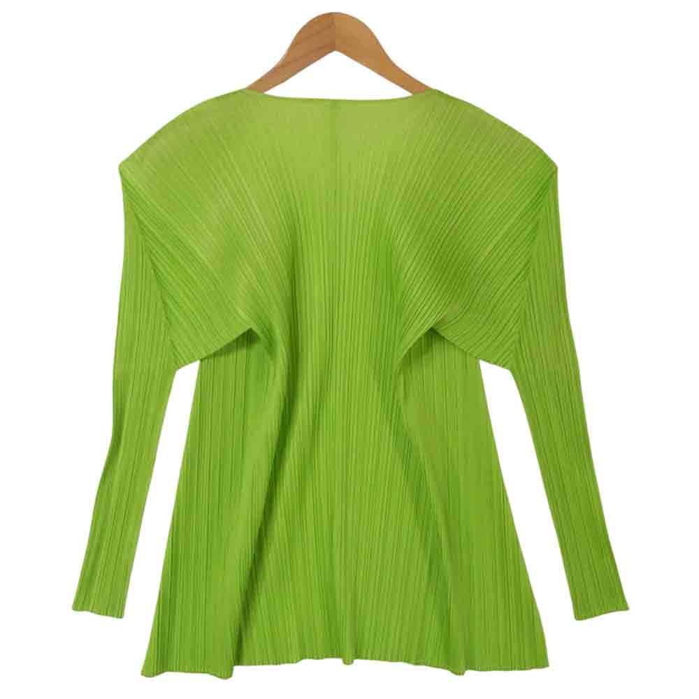 PLEATS PLEASE プリーツプリーズ PP86-J0607 ISSEY MIYAKE イッセイミヤケ プリーツ加工 ボタンレス カーディガン ライトグリーン系 3【美品】【中古】