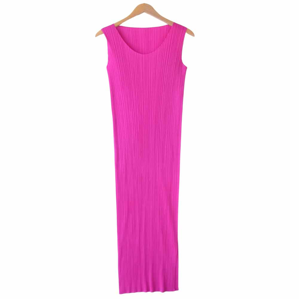 PLEATS PLEASE プリーツプリーズ PP13-JH610 ISSEY MIYAKE イッセイミヤケ プリーツ加工 マキシ丈 ノースリーブ ワンピース ネオンピンク ピンク系 2【美品】【中古】