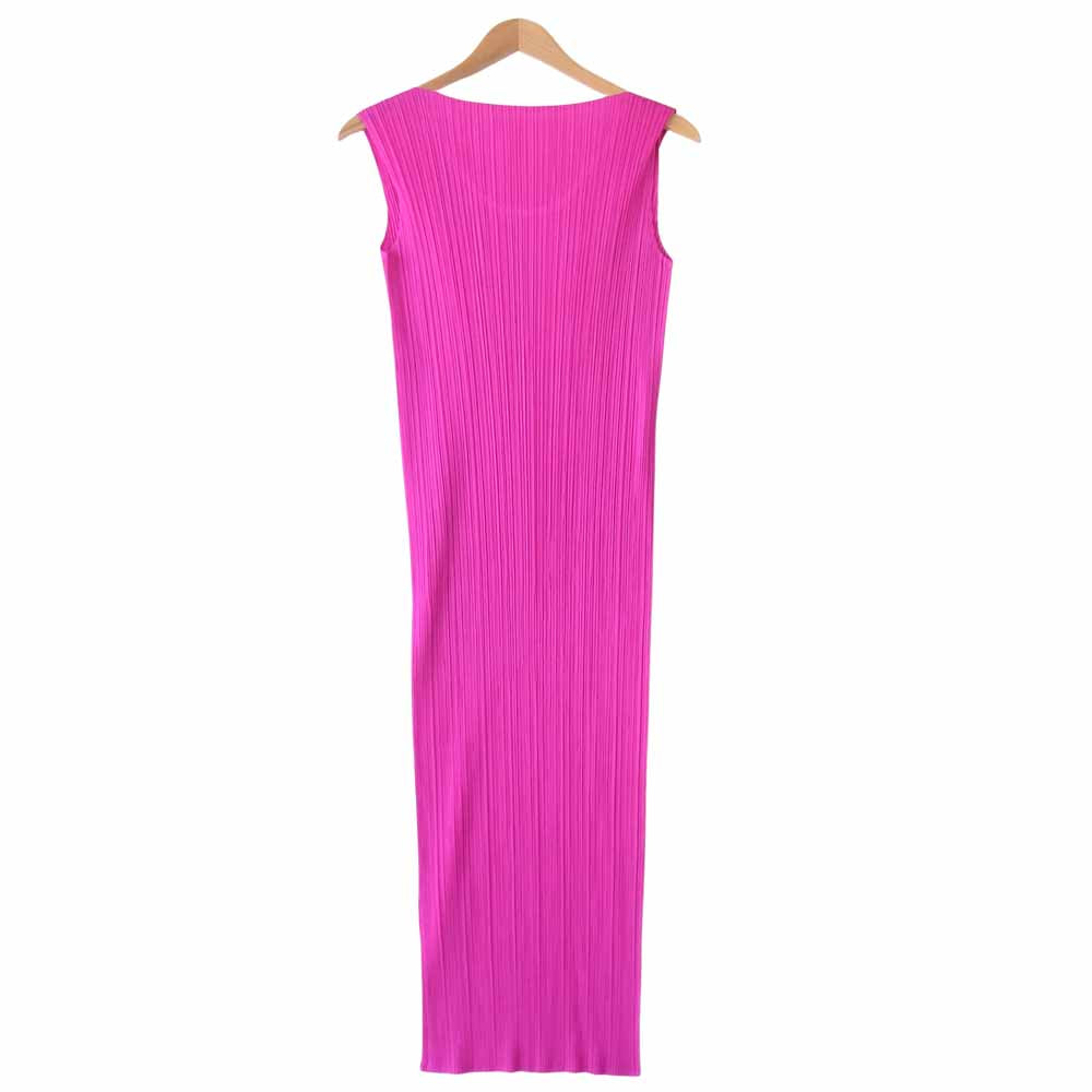 PLEATS PLEASE プリーツプリーズ PP13-JH610 ISSEY MIYAKE イッセイミヤケ プリーツ加工 マキシ丈 ノースリーブ ワンピース ネオンピンク ピンク系 2【美品】【中古】