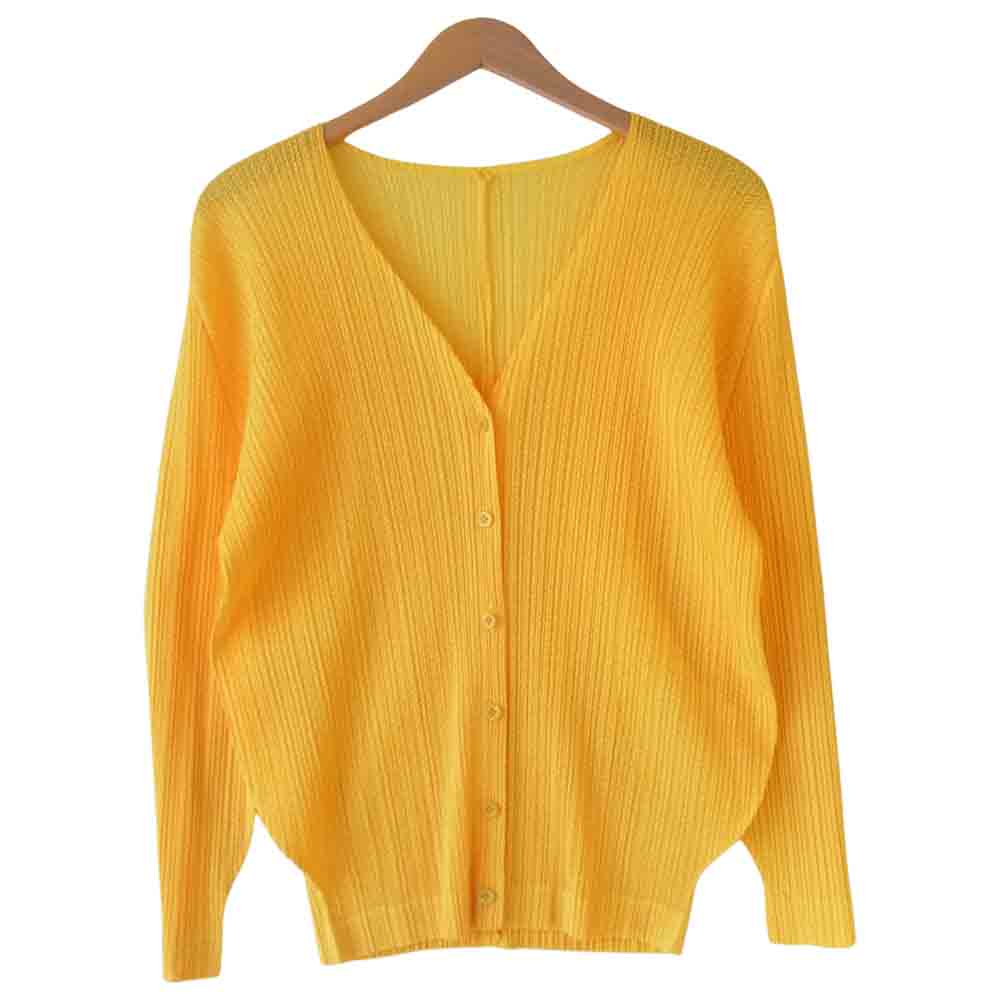 PLEATS PLEASE プリーツプリーズ PP51-J0824 ISSEY MIYAKE イッセイミヤケ プリーツ加工 メッシュ カーディガン イエロー イエロー系 3【美品】【中古】