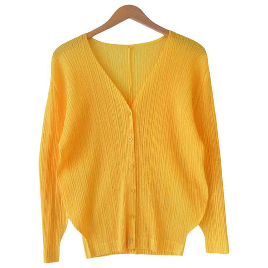 PLEATS PLEASE プリーツプリーズ PP51-J0824 ISSEY MIYAKE イッセイミヤケ プリーツ加工 メッシュ カーディガン イエロー イエロー系 3【美品】【中古】