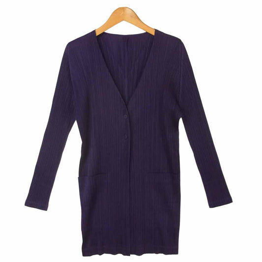 PLEATS PLEASE プリーツプリーズ PP93-J0186 ISSEY MIYAKE イッセイミヤケ プリーツ加工 ロング カーディガン パープル系 3【美品】【中古】