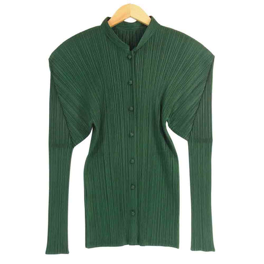 PLEATS PLEASE プリーツプリーズ PP21-JD023 ISSEY MIYAKE イッセイミヤケ プリーツ加工 チャイナボタン ジャケット ダークグリーン グリーン系 4【美品】【中古】