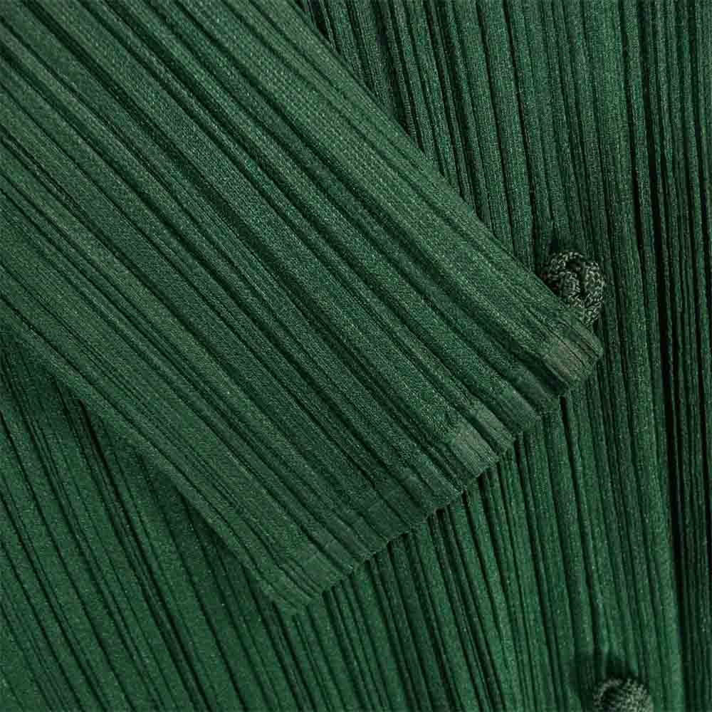 PLEATS PLEASE プリーツプリーズ PP21-JD023 ISSEY MIYAKE イッセイミヤケ プリーツ加工 チャイナボタン ジャケット ダークグリーン グリーン系 4【美品】【中古】