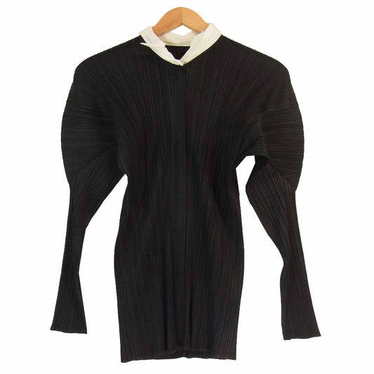 PLEATS PLEASE プリーツプリーズ PP91-JK054 ISSEY MIYAKE イッセイミヤケ プリーツ加工 バイカラー シャツ ブラック ブラック系 4【中古】