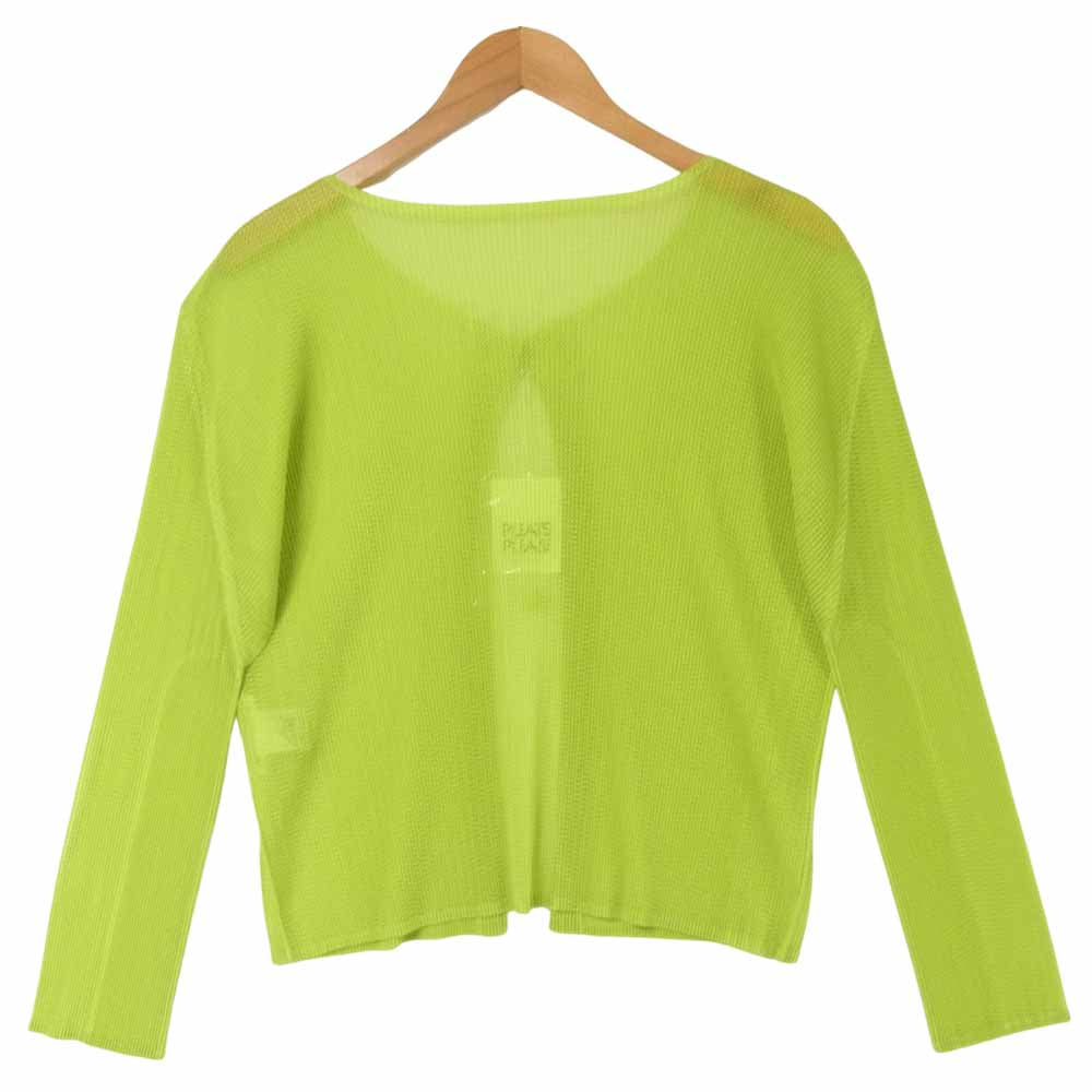 PLEATS PLEASE プリーツプリーズ PP21-F0274 ISSEY MIYAKE イッセイミヤケ プリーツ加工 ネオンカラー メッシュ カーディガン ネオンイエロー 3【新古品】【未使用】【中古】