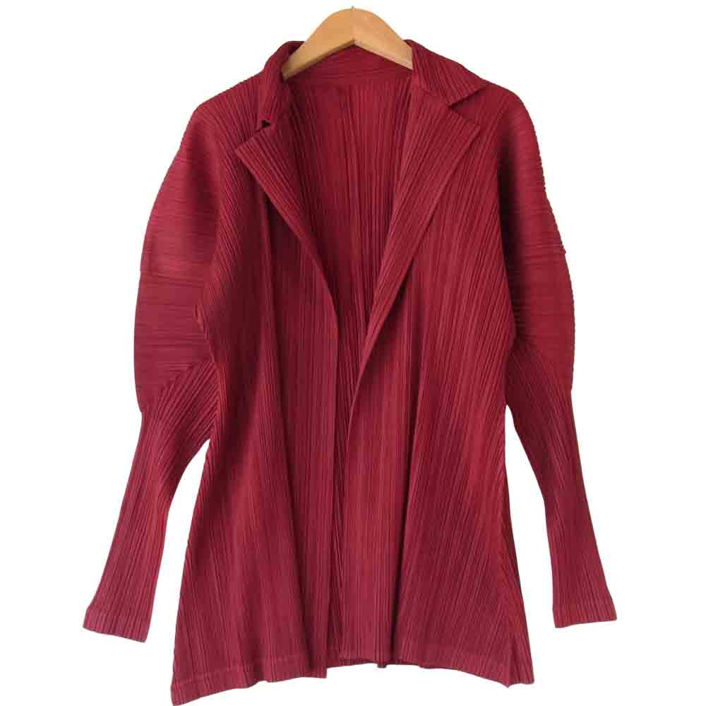 PLEATS PLEASE プリーツプリーズ PP23-JD521 ISSEY MIYAKE イッセイミヤケ プリーツ加工 ボタンレス テーラード ジャケット エンジ エンジ 3【美品】【中古】