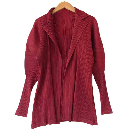 PLEATS PLEASE プリーツプリーズ PP23-JD521 ISSEY MIYAKE イッセイミヤケ プリーツ加工 ボタンレス テーラード ジャケット エンジ エンジ 3【美品】【中古】