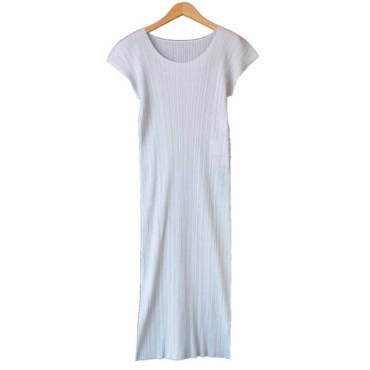 PLEATS PLEASE プリーツプリーズ PP31-JH153 ISSEY MIYAKE イッセイミヤケ プリーツ加工 フレンチスリーブ マキシ丈 ワンピース ホワイト ホワイト系 2【美品】【中古】