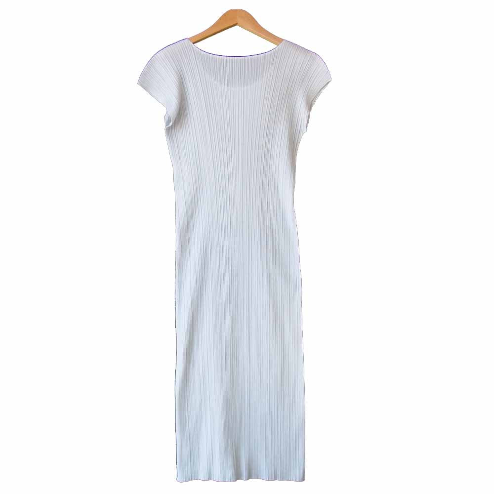 PLEATS PLEASE プリーツプリーズ PP31-JH153 ISSEY MIYAKE イッセイミヤケ プリーツ加工 フレンチスリーブ マキシ丈 ワンピース ホワイト ホワイト系 2【美品】【中古】
