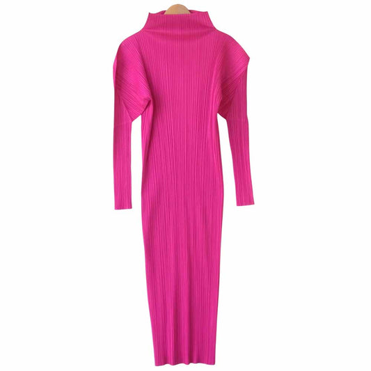 PLEATS PLEASE プリーツプリーズ PP84-JH632 ISSEY MIYAKE イッセイミヤケ プリーツ加工 ボトルネック マキシ丈 ワンピース ピンク ピンク系 4【美品】【中古】