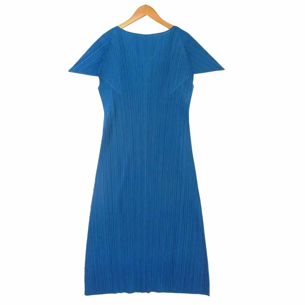 PLEATS PLEASE プリーツプリーズ PP91-JH414 ISSEY MIYAKE イッセイミヤケ プリーツ加工 フレンチスリーブ マキシ丈 ワンピース ブルー系 4【美品】【中古】