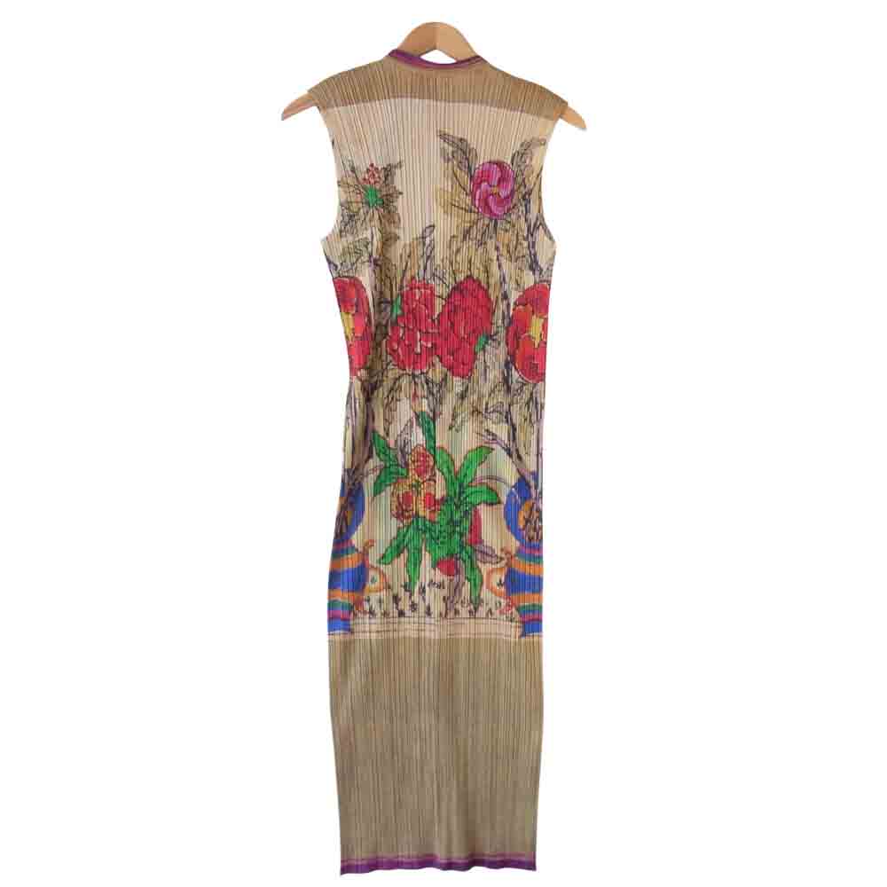 PLEATS PLEASE プリーツプリーズ PP84-JH596 ISSEY MIYAKE イッセイミヤケ プリーツ加工 フラワー 転写 プリント マキシ丈 ワンピース マルチカラー系 2【美品】【中古】