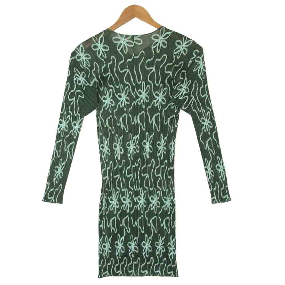 PLEATS PLEASE プリーツプリーズ PP06-JO305 ISSEY MIYAKE イッセイミヤケ プリーツ加工 フラワー柄 メッシュ ロング カーディガン グリーン系【美品】【中古】