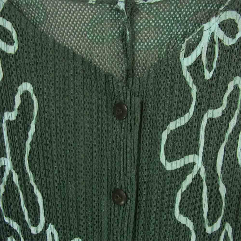 PLEATS PLEASE プリーツプリーズ PP06-JO305 ISSEY MIYAKE イッセイミヤケ プリーツ加工 フラワー柄 メッシュ ロング カーディガン グリーン系【美品】【中古】