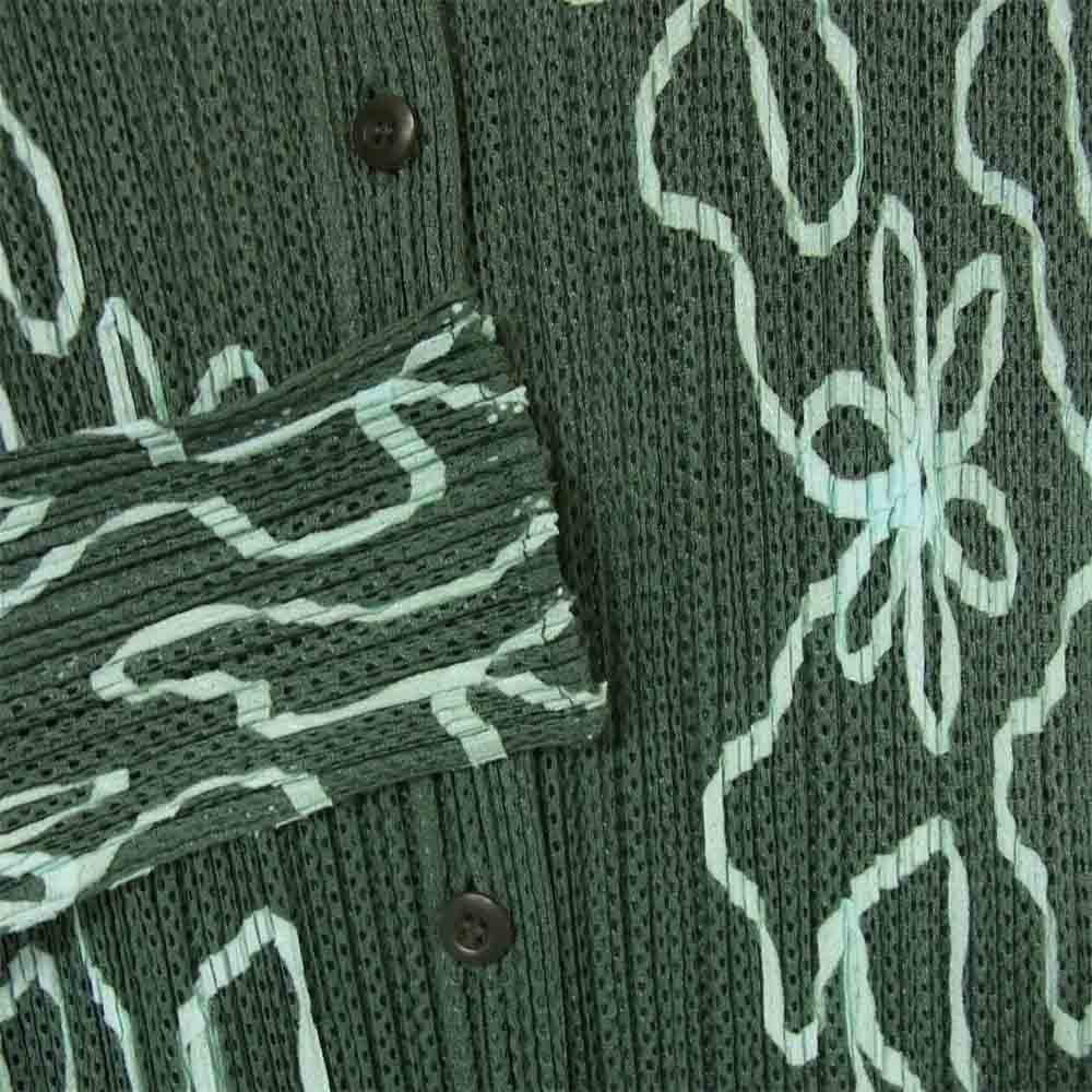 PLEATS PLEASE プリーツプリーズ PP06-JO305 ISSEY MIYAKE イッセイミヤケ プリーツ加工 フラワー柄 メッシュ ロング カーディガン グリーン系【美品】【中古】