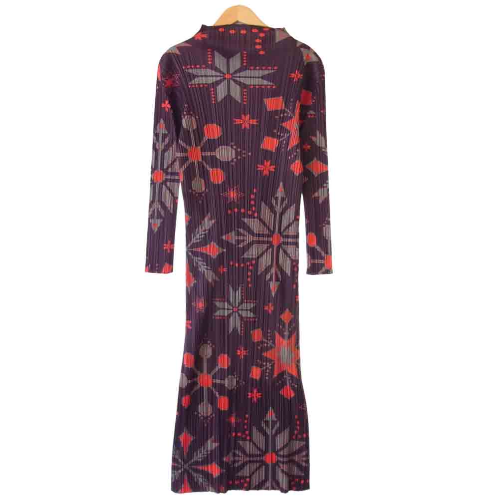 PLEATS PLEASE プリーツプリーズ PP43-JH865 ISSEY MIYAKE イッセイミヤケ プリーツ加工 ノルディック柄 マキシ丈 ワンピース ブラウン系 3【美品】【中古】