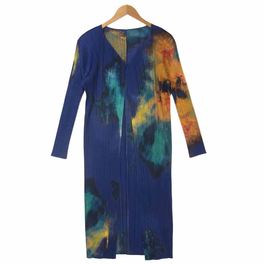 PLEATS PLEASE プリーツプリーズ PP61-JA505 ISSEY MIYAKE イッセイミヤケ プリーツ加工 ムラ染め ロング カーディガン ブルー系 4【美品】【中古】