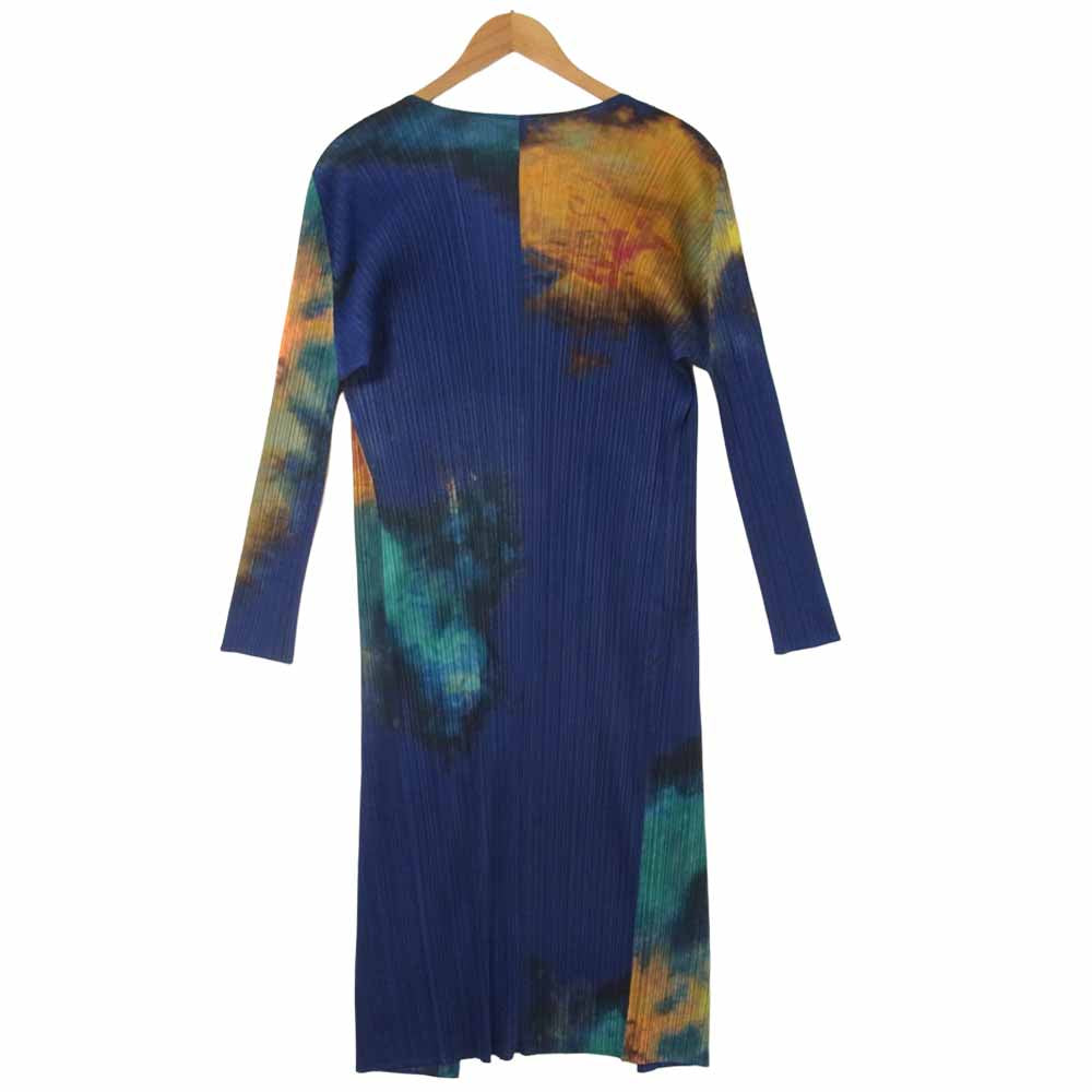 PLEATS PLEASE プリーツプリーズ PP61-JA505 ISSEY MIYAKE イッセイミヤケ プリーツ加工 ムラ染め ロング カーディガン ブルー系 4【美品】【中古】