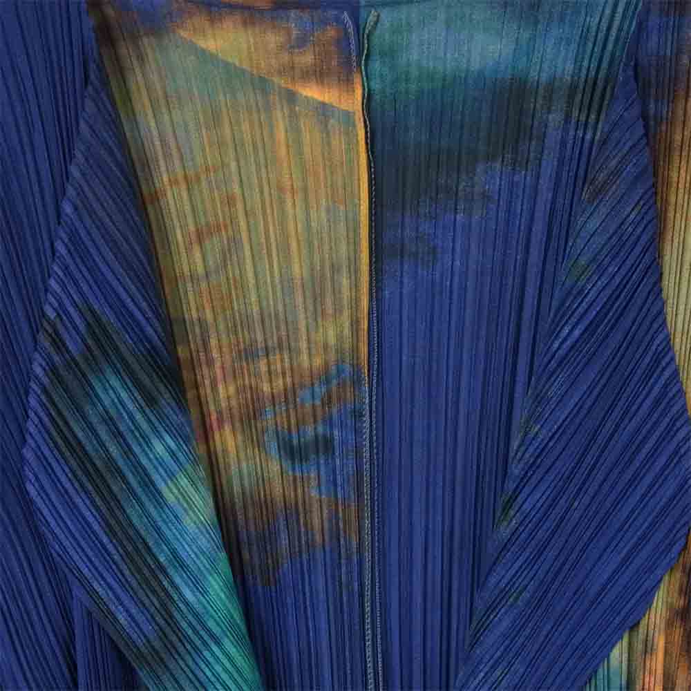 PLEATS PLEASE プリーツプリーズ PP61-JA505 ISSEY MIYAKE イッセイミヤケ プリーツ加工 ムラ染め ロング カーディガン ブルー系 4【美品】【中古】