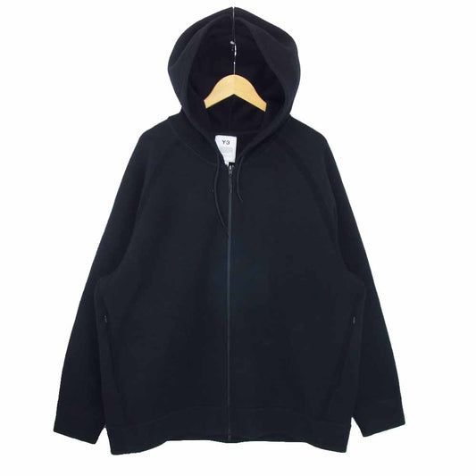 Yohji Yamamoto ヨウジヤマモト GK4563 Y-3 ワイスリー M CLASSIC WINTER KNIT HOODED FULL-ZIP HOODIE クラシック ウィンター ニット ジップ パーカー ブラック系 2XL【極上美品】【中古】