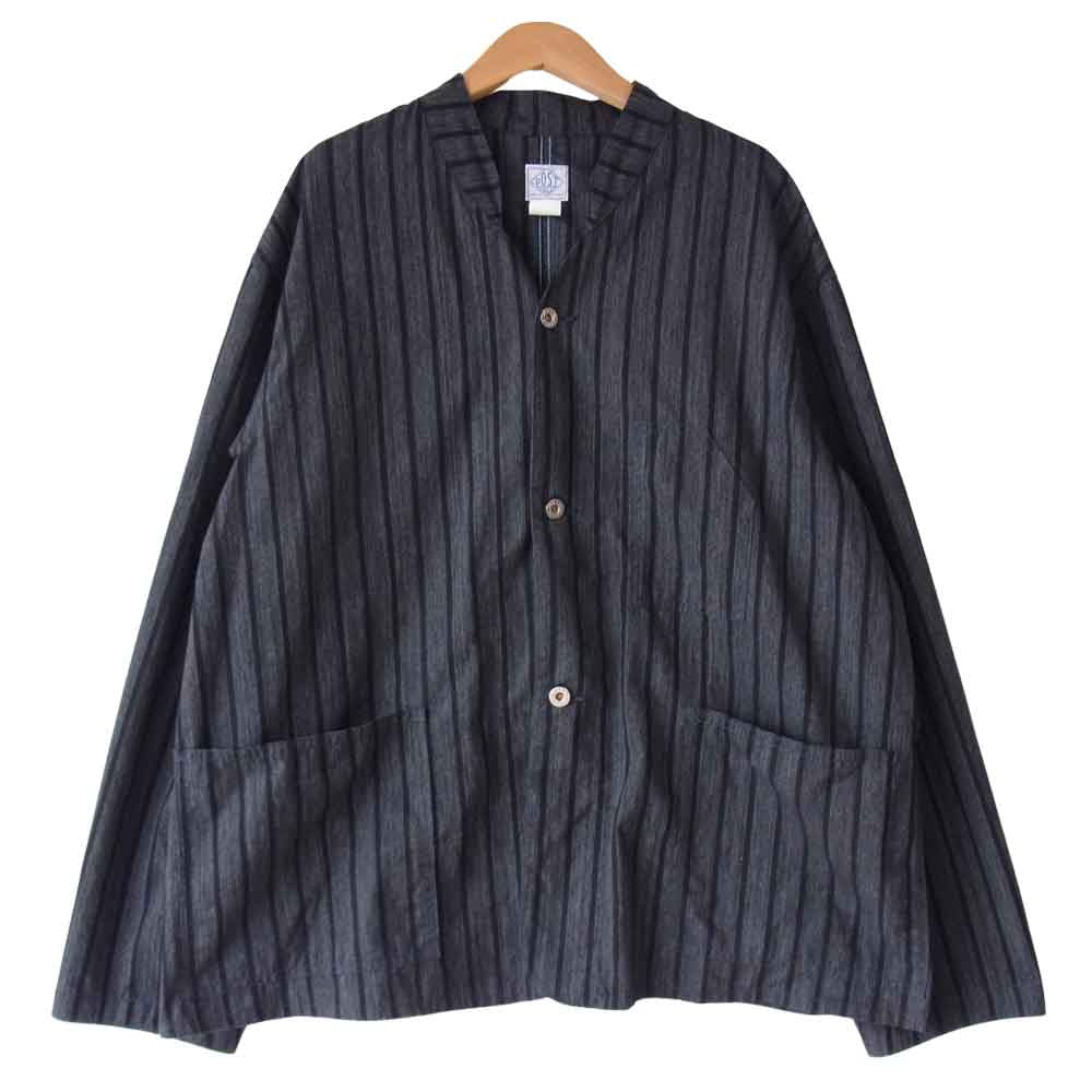 POST OVERALLS ポストオーバーオールズ ストライプ カバーオール ジャケット クレー×黒 L【中古】