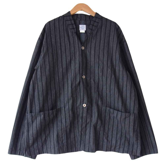 POST OVERALLS ポストオーバーオールズ ストライプ カバーオール ジャケット クレー×黒 L【中古】