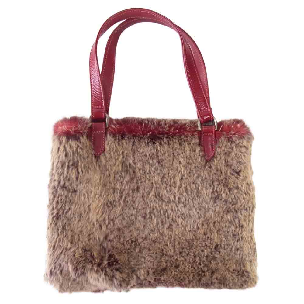 CHROME HEARTS クロムハーツ（原本無） ファー ミニ トートバッグ 赤×ベージュ【中古】