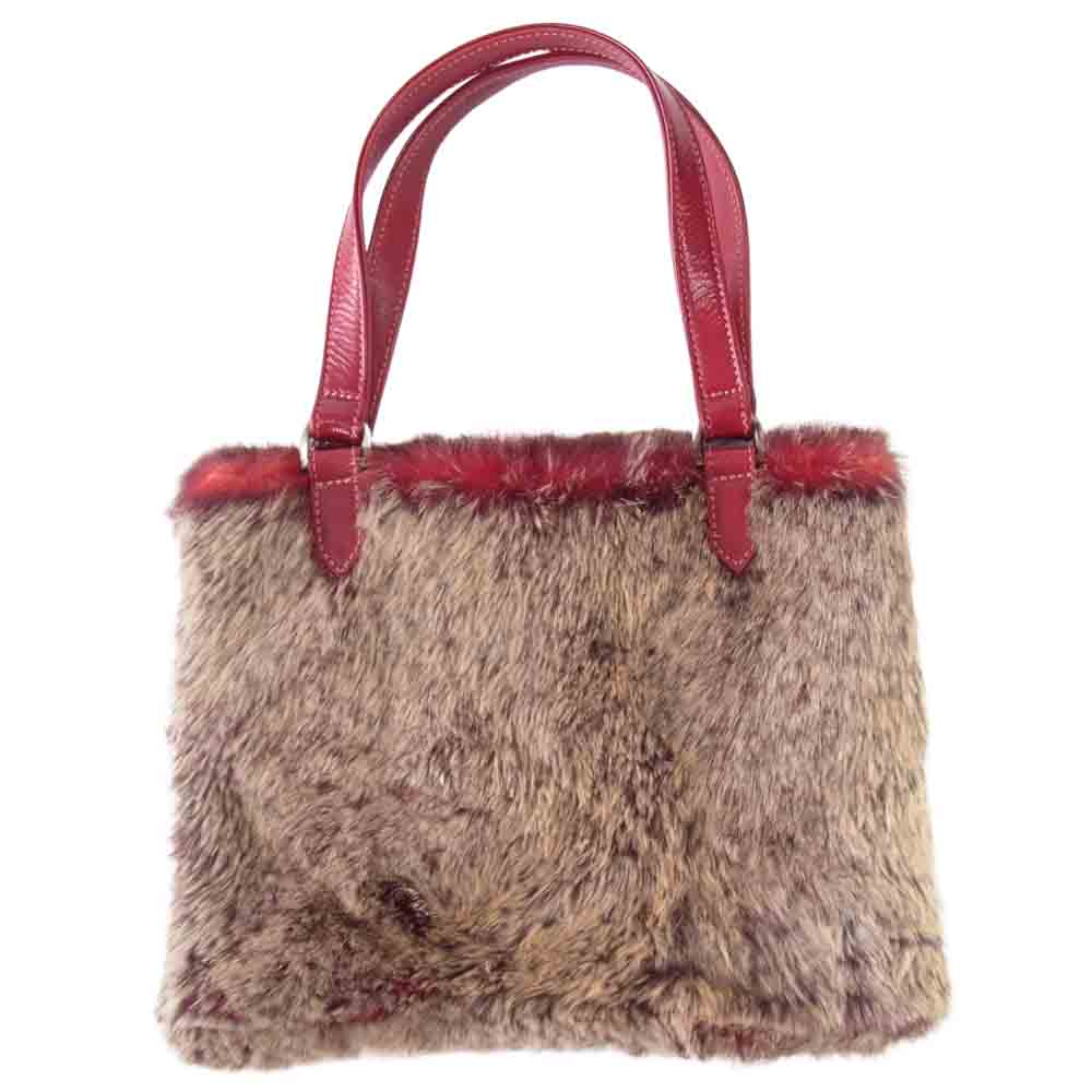 CHROME HEARTS クロムハーツ（原本無） ファー ミニ トートバッグ 赤×ベージュ【中古】