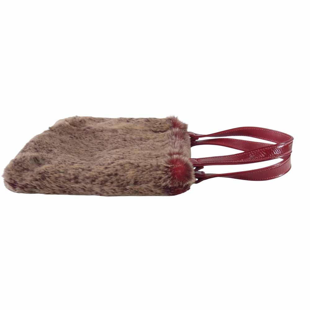 CHROME HEARTS クロムハーツ（原本無） ファー ミニ トートバッグ 赤×ベージュ【中古】