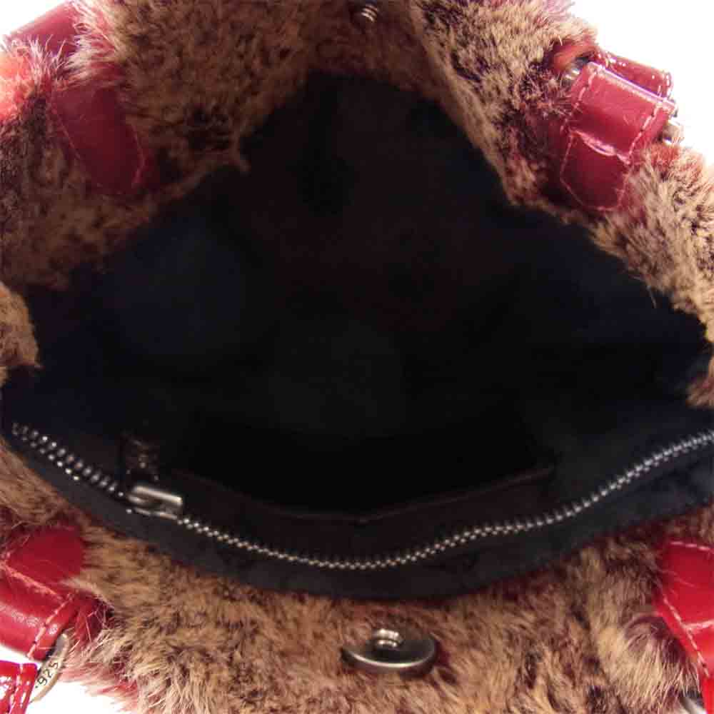 CHROME HEARTS クロムハーツ（原本無） ファー ミニ トートバッグ 赤×ベージュ【中古】