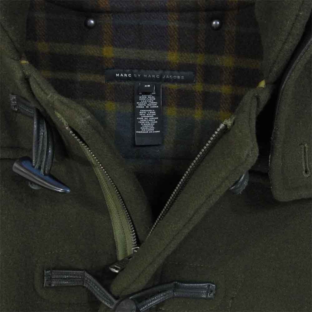 MARC BY MARC JACOBS マークバイマークジェイコブス M4001659 袖レザー ダッフル コート モスグリーン系 XS【美品】【中古】