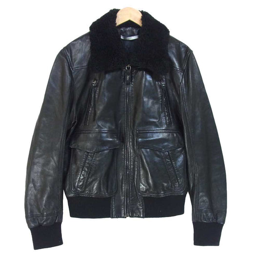 YVES SAINT LAURENT イヴサンローラン 襟ボア レザー ブルゾン ジャケット ブラック系 50【中古】