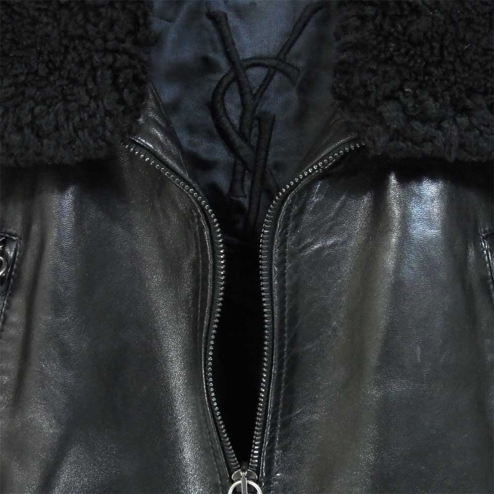 YVES SAINT LAURENT イヴサンローラン 襟ボア レザー ブルゾン ジャケット ブラック系 50【中古】