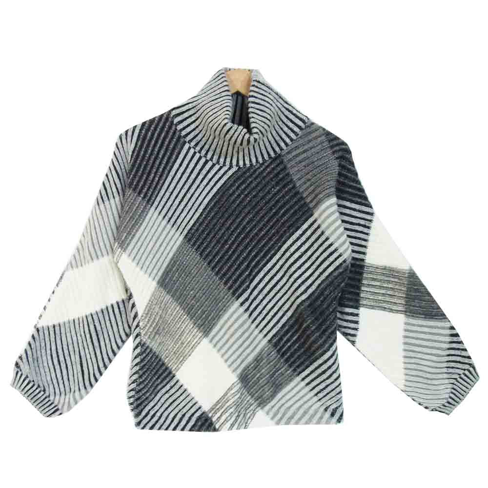 ISSEY MIYAKE イッセイミヤケ IM54KN507 バイアスリブ ドルマンスリーブ タートルネック ニット 黒白系 2【美品】【中古】