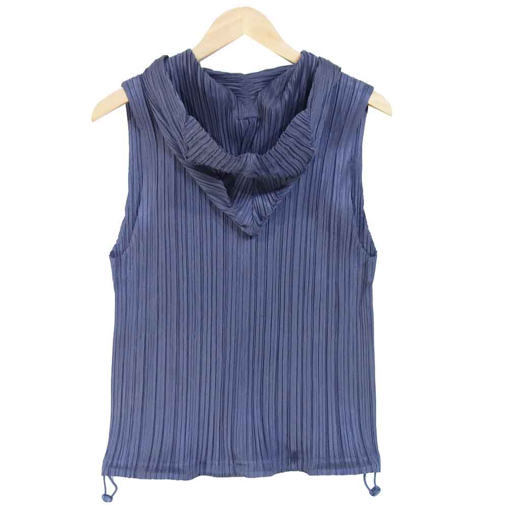 PLEATS PLEASE プリーツプリーズ PP53-JE413 ISSEY MIYAKE イッセイミヤケ プリーツ加工 ノースリーブ スナップ パーカー 青灰系 4【美品】【中古】