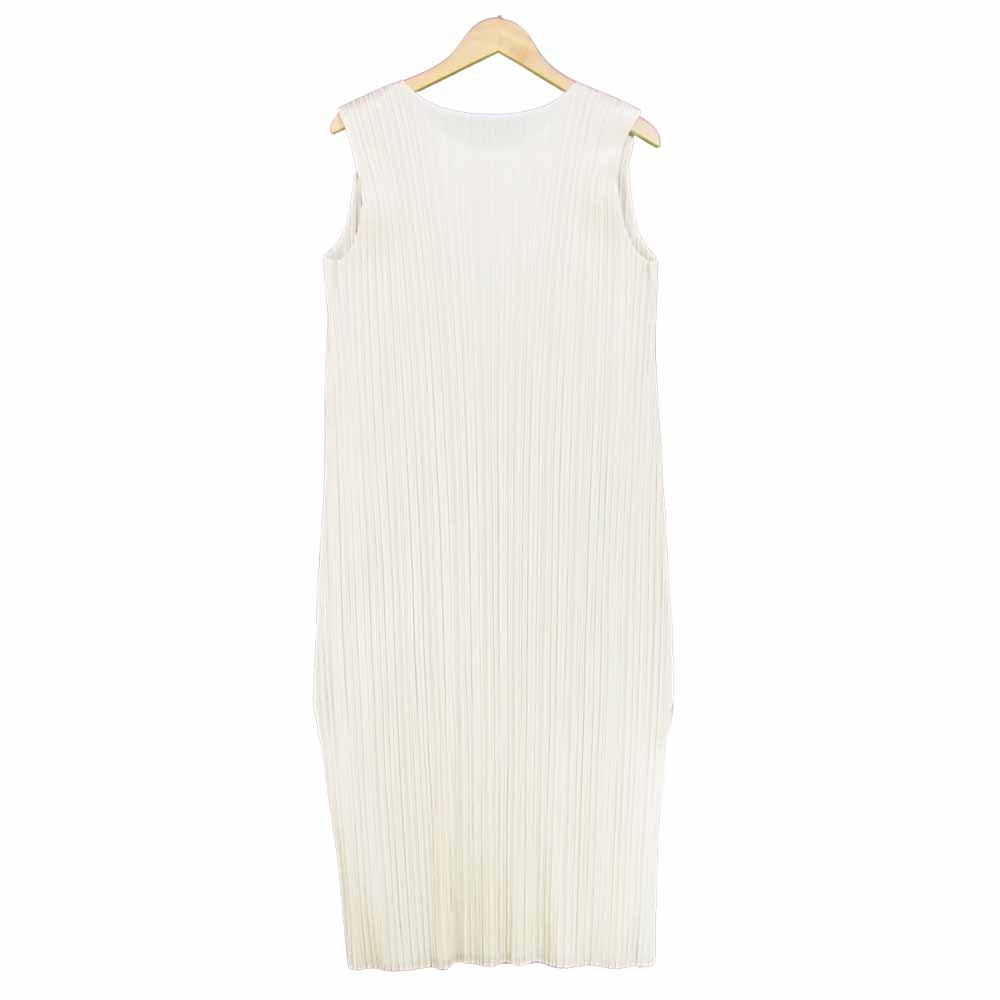 PLEATS PLEASE プリーツプリーズ PP13-JH146 ISSEY MIYAKE イッセイミヤケ プリーツ加工 マキシ丈 スリット ノースリーブ ワンピース オフホワイト系 4【美品】【中古】