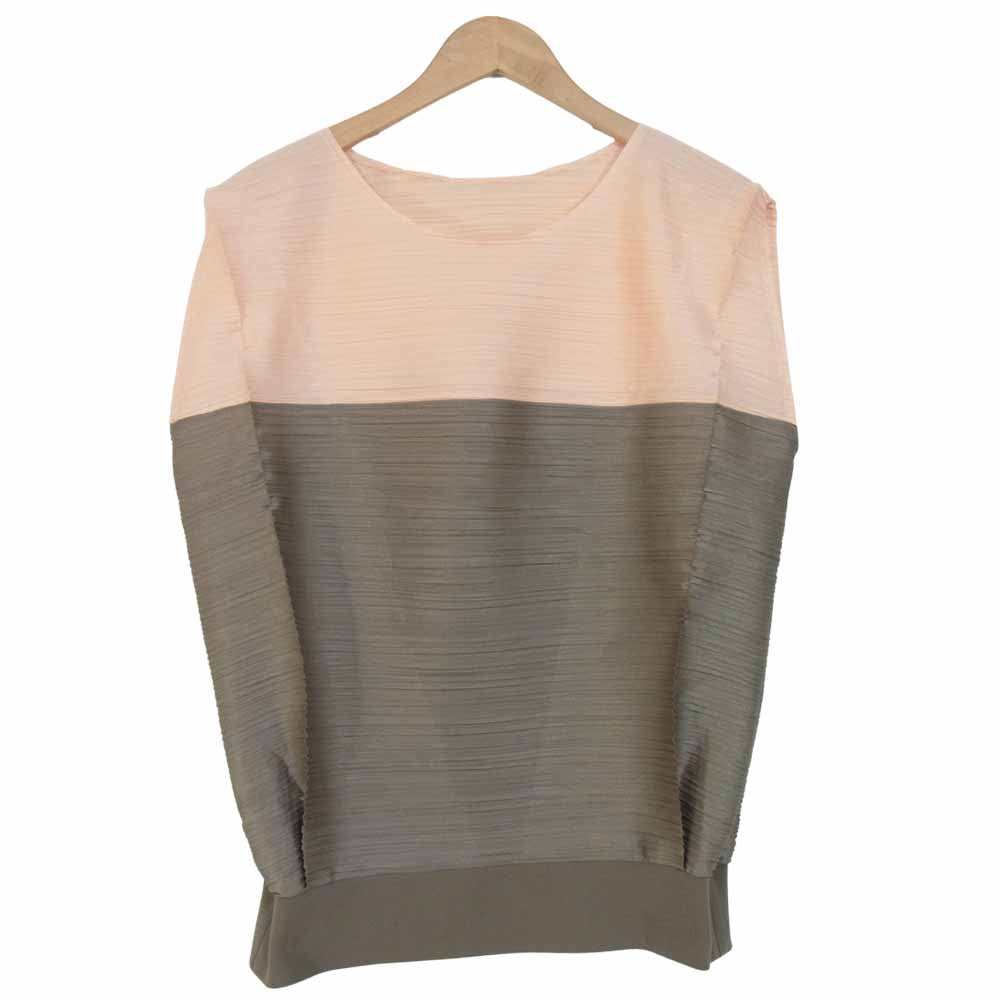 PLEATS PLEASE プリーツプリーズ PP41-JK594 ISSEY MIYAKE イッセイミヤケ バイカラー ボックスシルエット ノースリーブ ピンク×グレー系 3【美品】【中古】