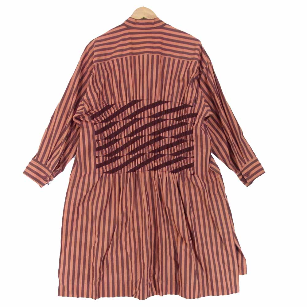 PLEATS PLEASE プリーツプリーズ イッセイミヤケ PP93-FJ531 ISSEY MIYAKE イッセイミヤケ バックプリーツ加工 ストライプ コート オレンジ系 3【中古】