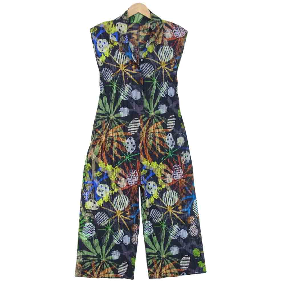 PLEATS PLEASE プリーツプリーズ PP61-JI633 ISSEY MIYAKE イッセイミヤケ 総柄 ノースリーブ オールインワン ブラック系 4【美品】【中古】