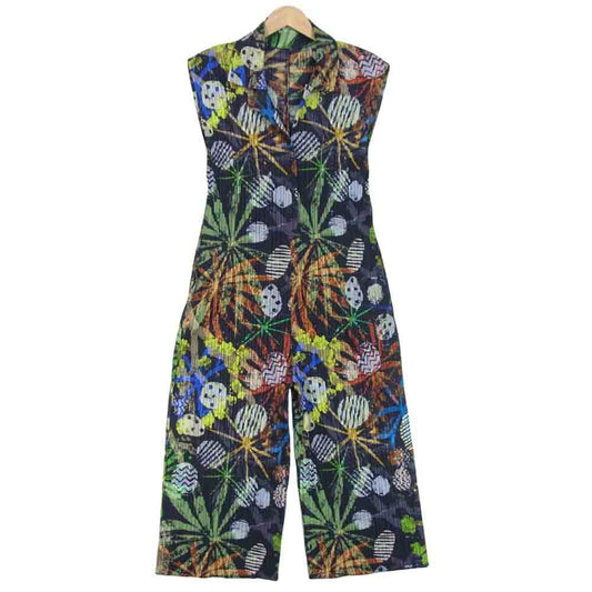 PLEATS PLEASE プリーツプリーズ PP61-JI633 ISSEY MIYAKE イッセイミヤケ 総柄 ノースリーブ オールインワン ブラック系 4【美品】【中古】